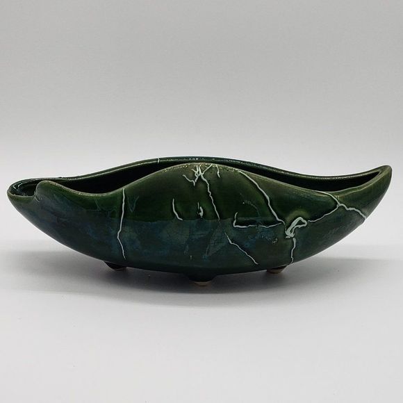 Vintage MCM Beauceware Canada Ceramic Spatter or Drip Glaze Console Bowl Planter - Picture 7 of 17